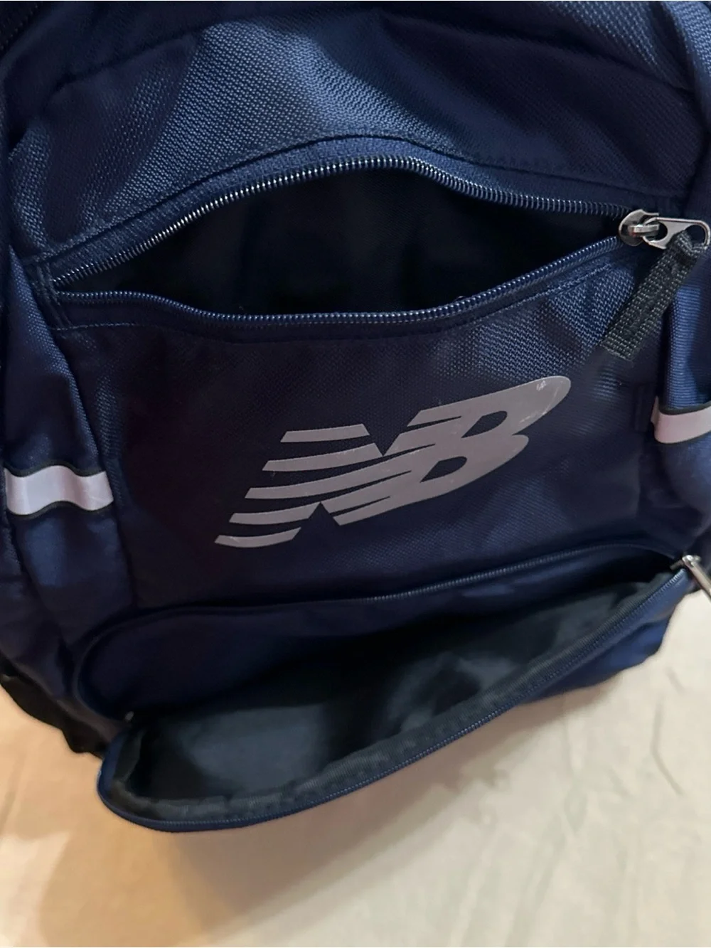 New Balance Buckle Flapbag Backpack Navy Blue Reflective Logo Laptop